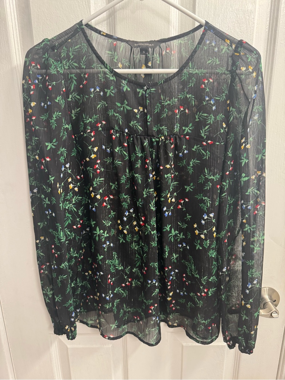 Banana Republic Black Sheer Floral Blouse